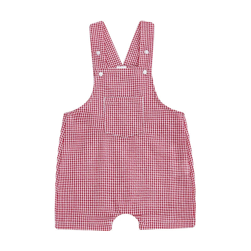 Baby Boys Girls Overalls Sleeveless Square Neck Front Pocket Plaid Print Rompers Infant Outfit
