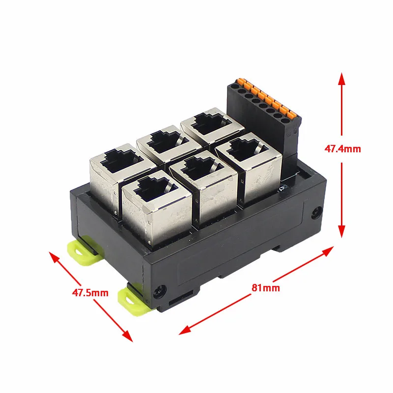 

Кабельная Клеммная колодка RJ45 для сетевого порта, 8-контактный концентратор с 6 отверстиями, последовательный преобразователь сигнала RS232 RS485 RS422