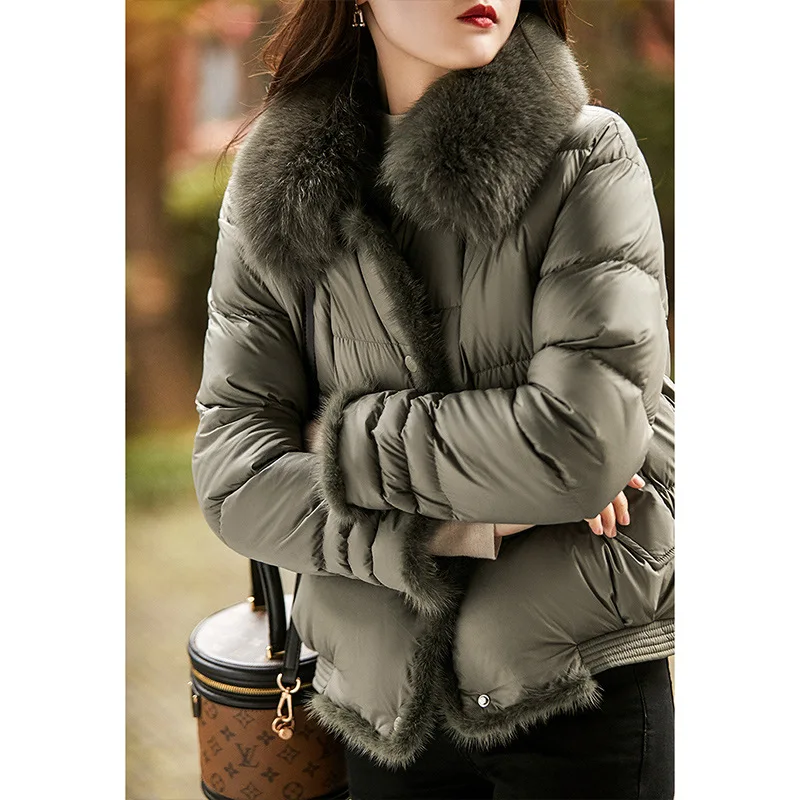 

Fox Fur Collar Mink Fur 95 White Goose Down Short Bread Suit Down Jacket 2023 New Women's Model