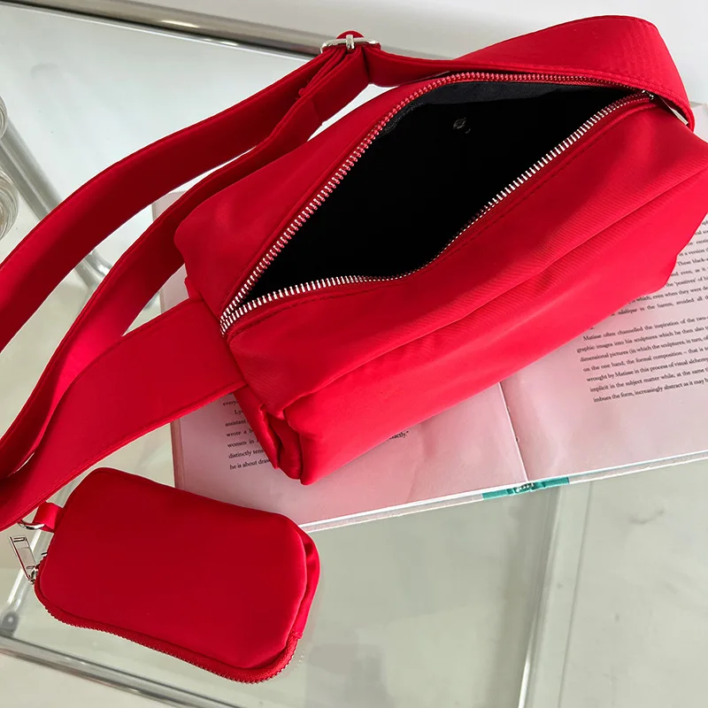 

Causal Women Red Oxford Square Box Crossbody Bag Large Capacity Simple Shoulder Bag Adjustable Shoulder Strap 2023 Summer New