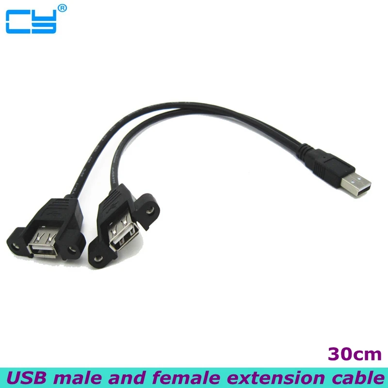 

0.3m 0.5m 2 in 1 USB2.0 Male to Female Tape Panel Mounting Screw Hole Data Charging Cable Hard Disk Network Card Connection