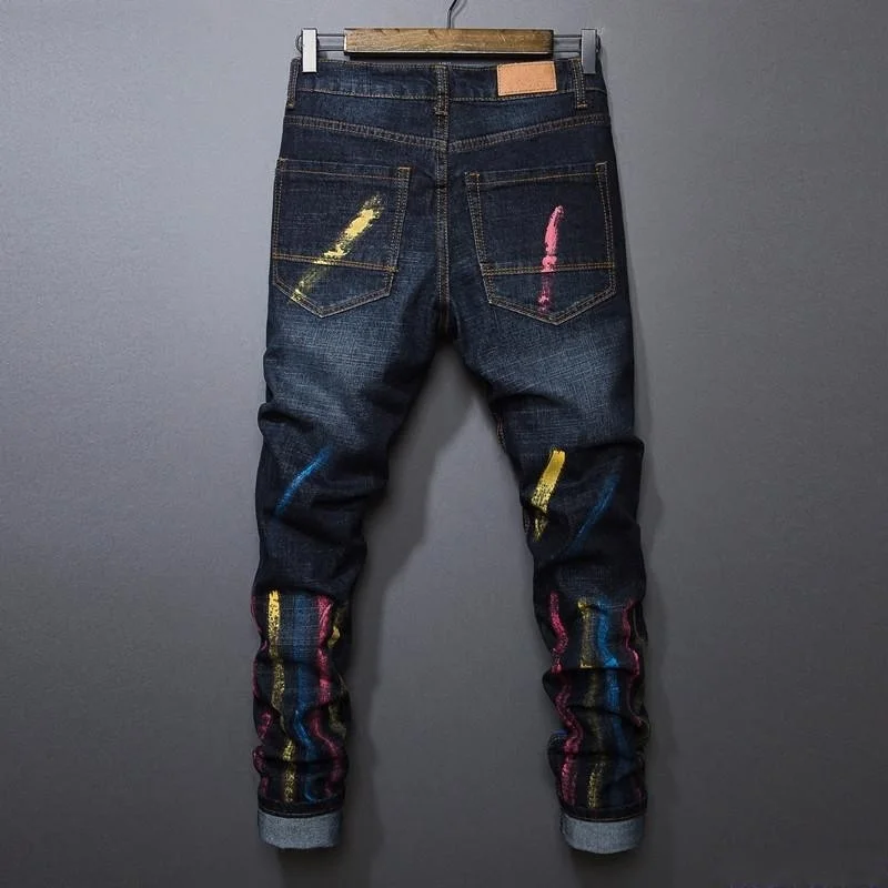 Jeans Man Spring Fashion New Brand Paint Pants Straight Slim Fit Jean Rockstyle Streetwear Trousers For Mens