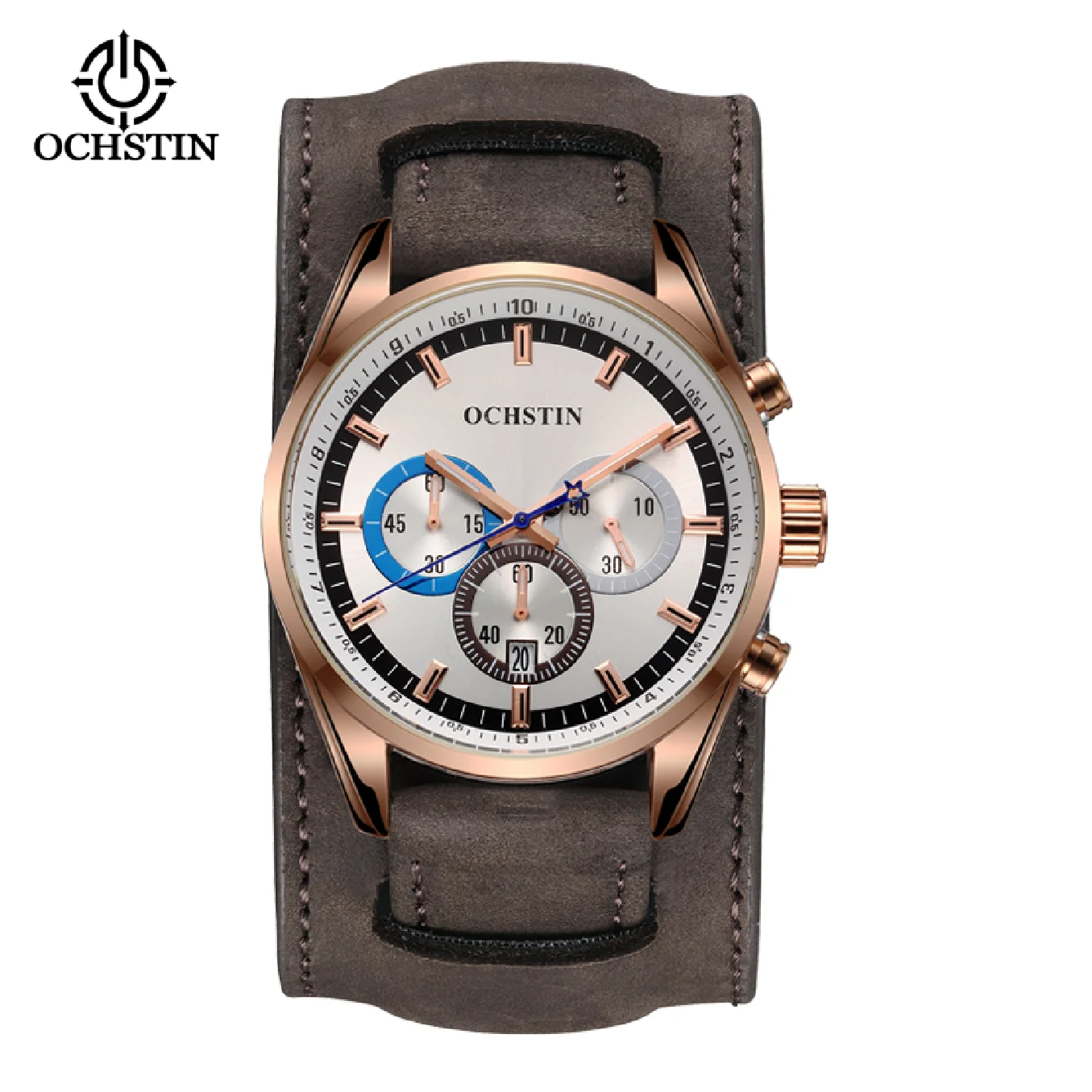 

OCHSTIN Luxury Branded Casual Sport Chronograph Watch for Mens Leather Military Modern Quartz Wristwatches Creative Design Clock