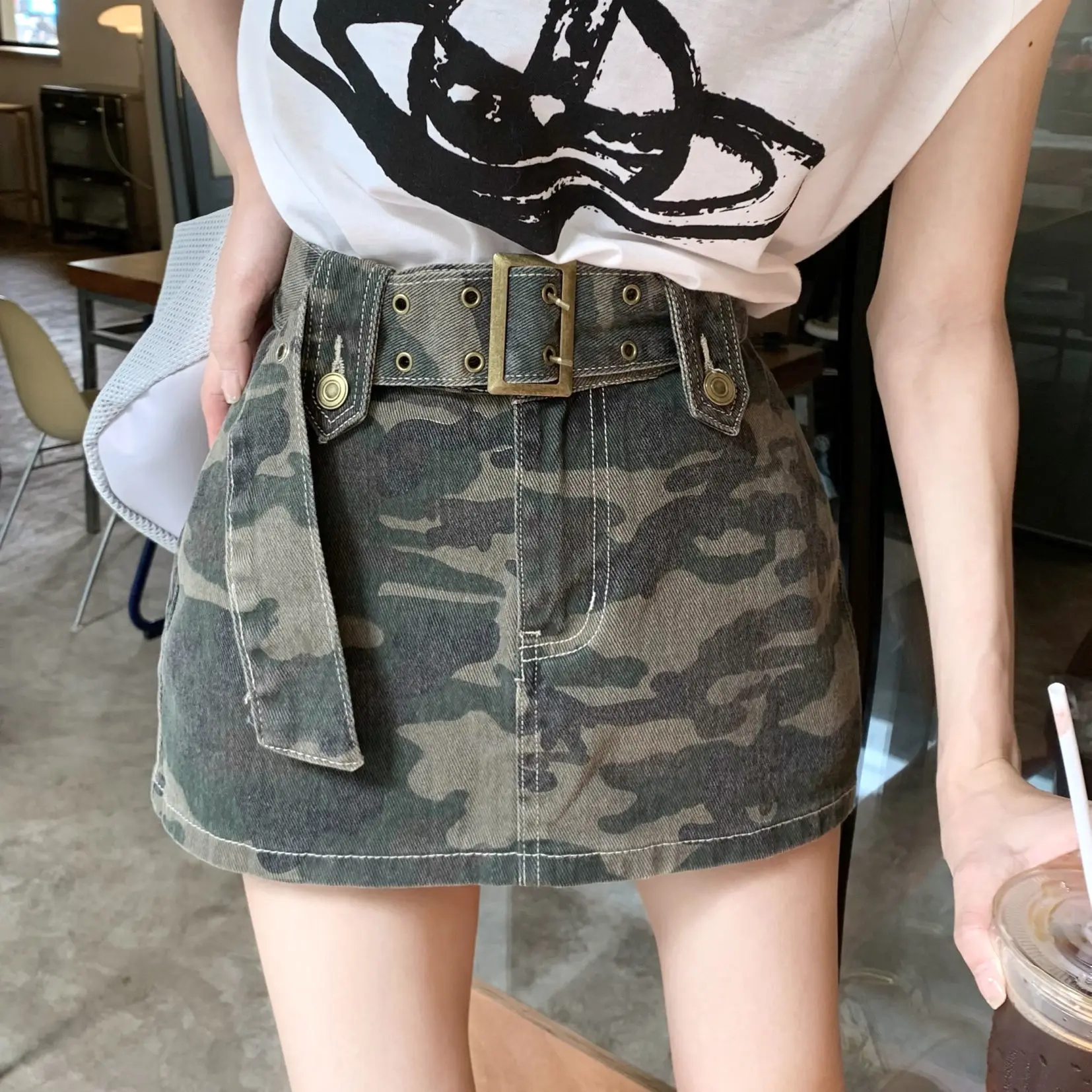 Camouflage Cargo Shorts Denim Skirt Women's High Waist Skirt Retro Short Skirt Streetwear Pantalones Cortos De Mujer Jean Shorts