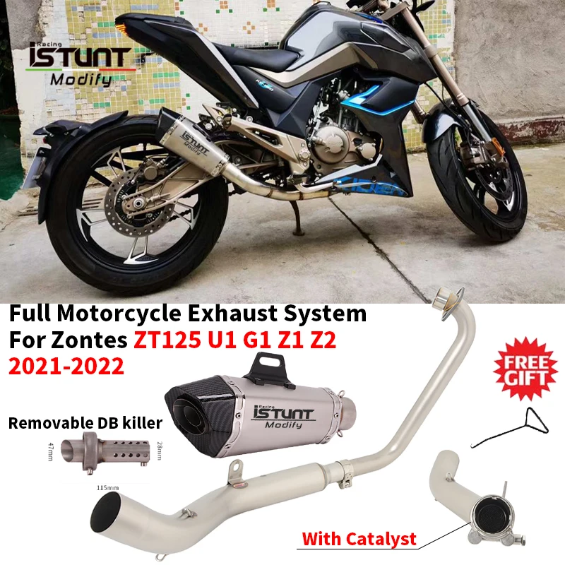 

Motorcycle Exhaust Escape Full System Modified Front Link Pipe With Catalyst 51mm Muffler For Zontes ZT125 U1 G1 Z1 Z2 2021 2022
