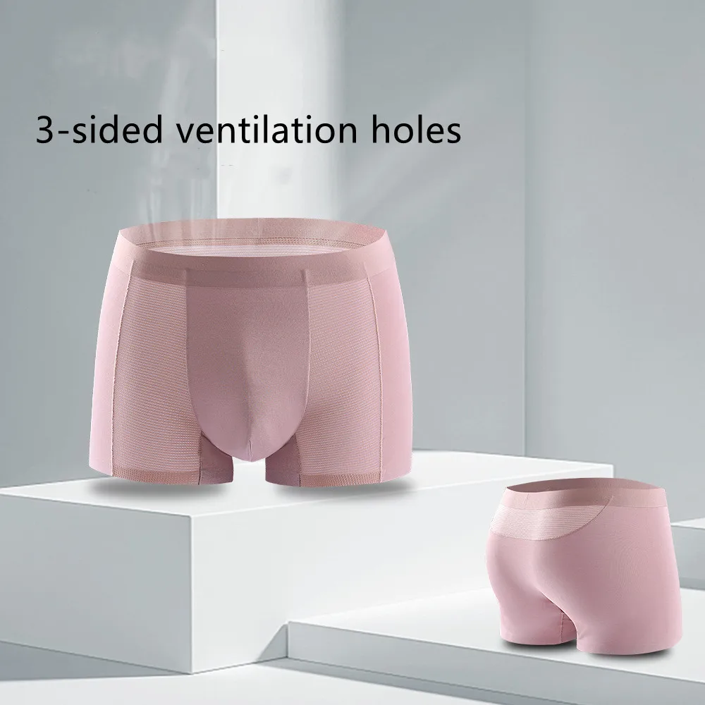 3 Pack Men's Four Seasons Boxer Shorts Modal Antibacterial Underwear, Men's Breathable Mesh Ice Silk Seamless High Quality Under