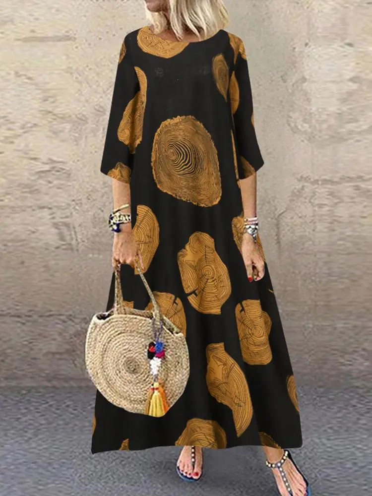 

ZANZEA Casual Long Sleeve Vestidos Women's Autumn Maxi Dress Kaftan Floral Printed Sundress Female O Neck Robe Oversized 2023