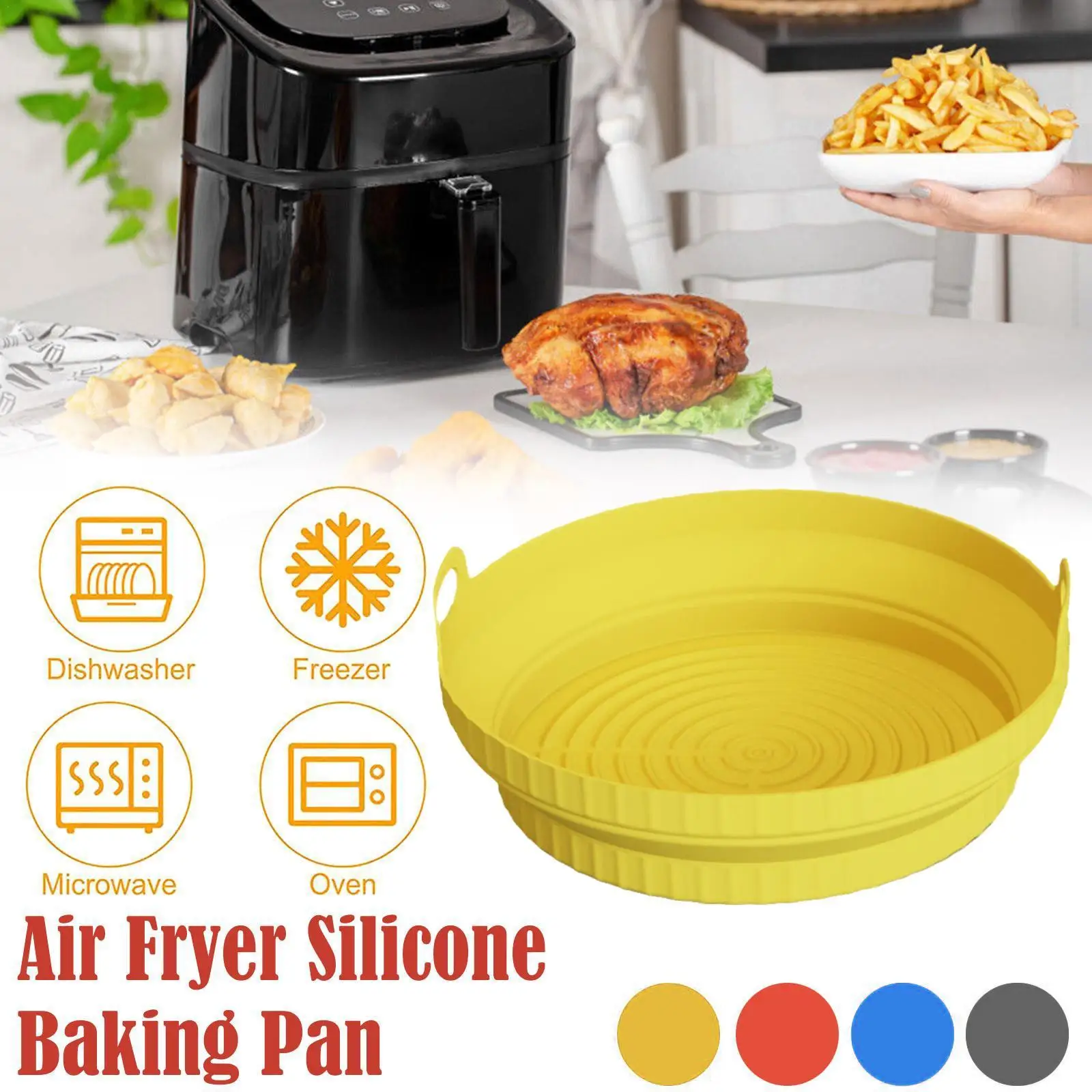 

Foldable Air Fryer Silicone Pot Non Stick Baking Tray Fried Chicken Basket Mat Air Fryers Liner Replacemen Grill Pan Accessories