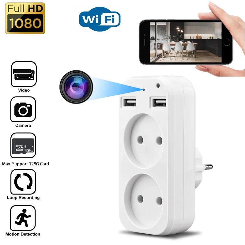 

1080P HD Mini Camera Wifi Wall Socket With USB Interface Portable Household Plug Camcorder Wireless IP Multi-User Remote Monitor
