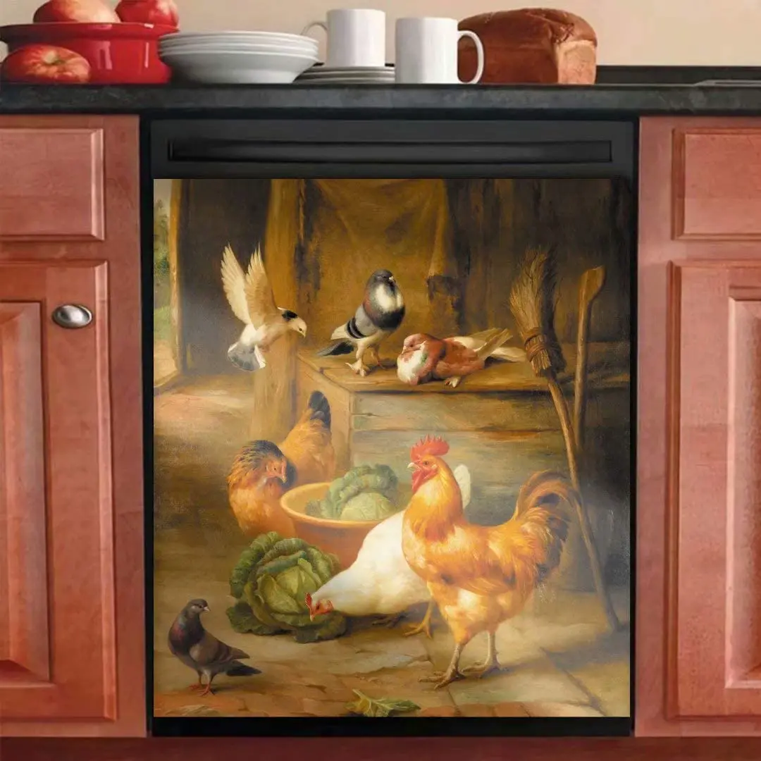 

Farm Hen Kitchen Dishwasher Stickers Kitchen Decoration, Rooster Animal Magnetic Dishwasher Panel Cover Decal, Farm Hen 1 23 W x