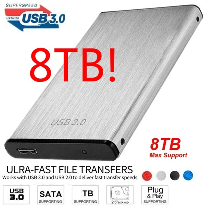 8 TB Mobile Hard Disk Type C Portable SSD Shockproof Aluminum Alloy Solid State Drive Tra hdd red nsmission Speed100MB/s-120MB/s