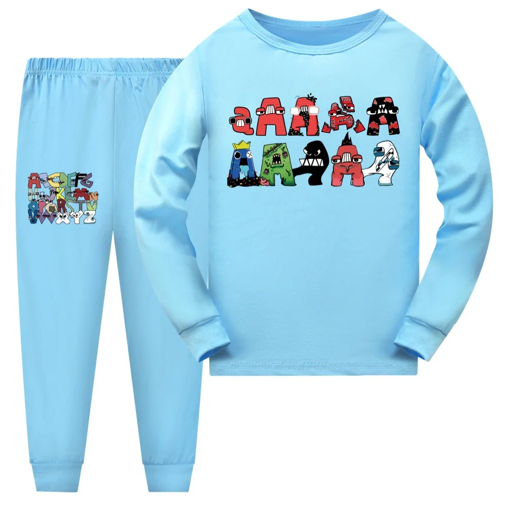 Алфавит оригинальный хлопковый Пижамный костюм для девочек Весенняя детская