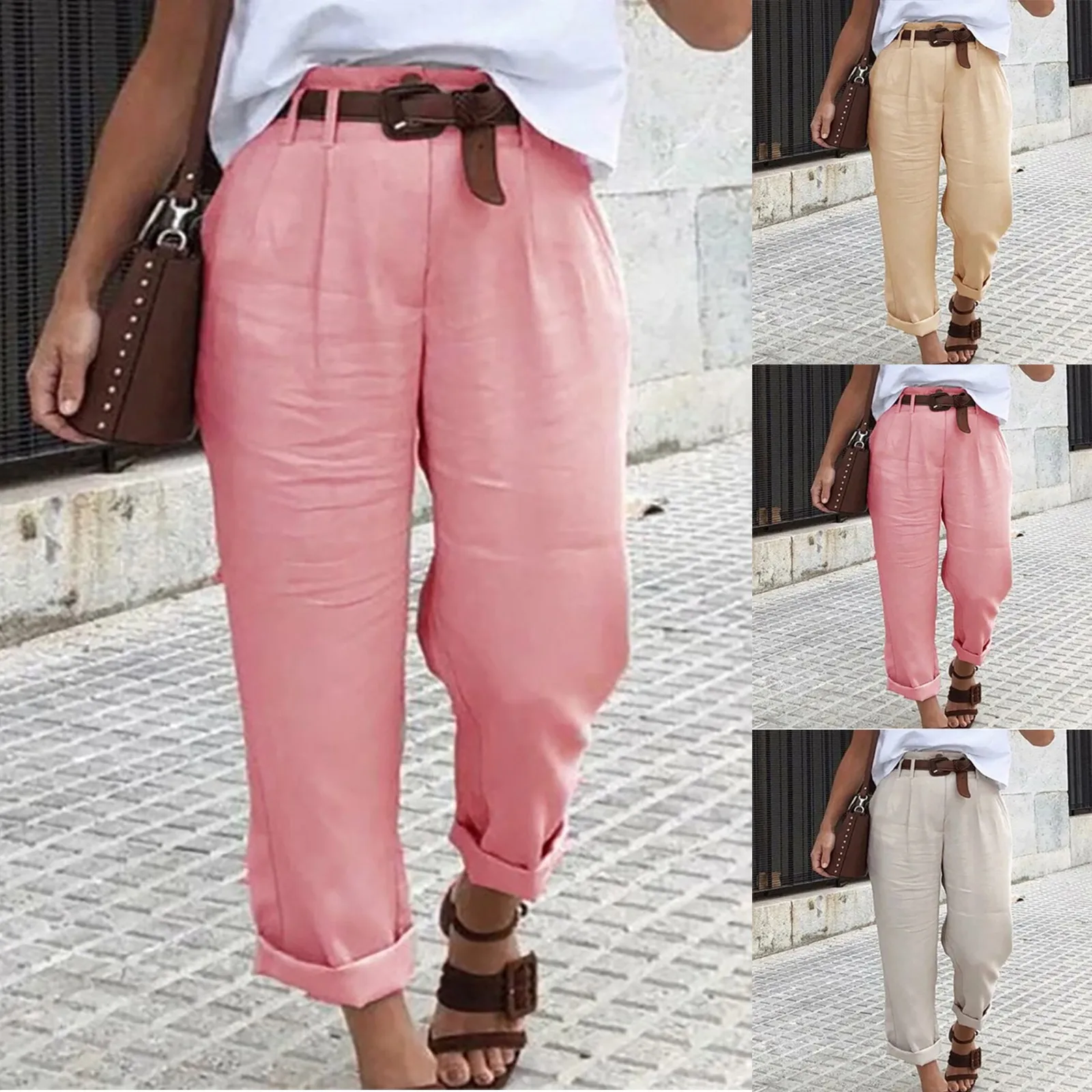 2021 Summer Casual Pants Women's Fashion Casual Pants Solid Color Pocket Sexy Loose Pants Streetwear