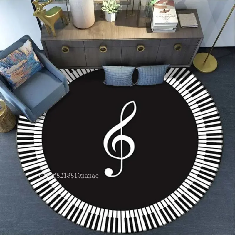 Современное музыкальное пианино круглый ковер черно-белый музыкальные ноты