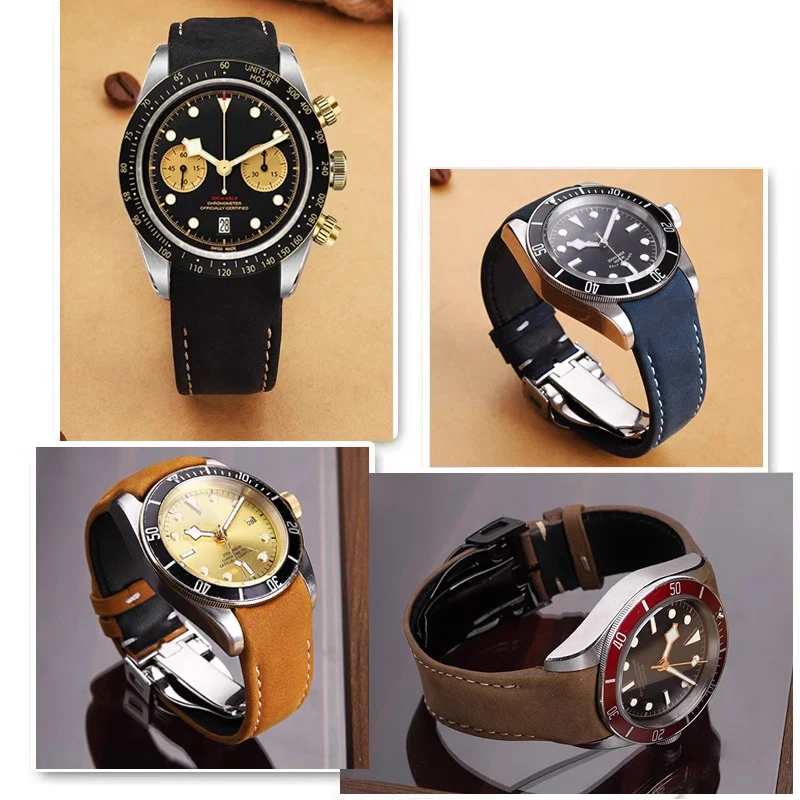 Фото Ремешок из воловьей кожи для Tudor black bay 1958 M79363/M79360 Ретро 20 мм 22 мм Arc интерфейс черный темно-коричневый синий мужской ремешок для часов №4