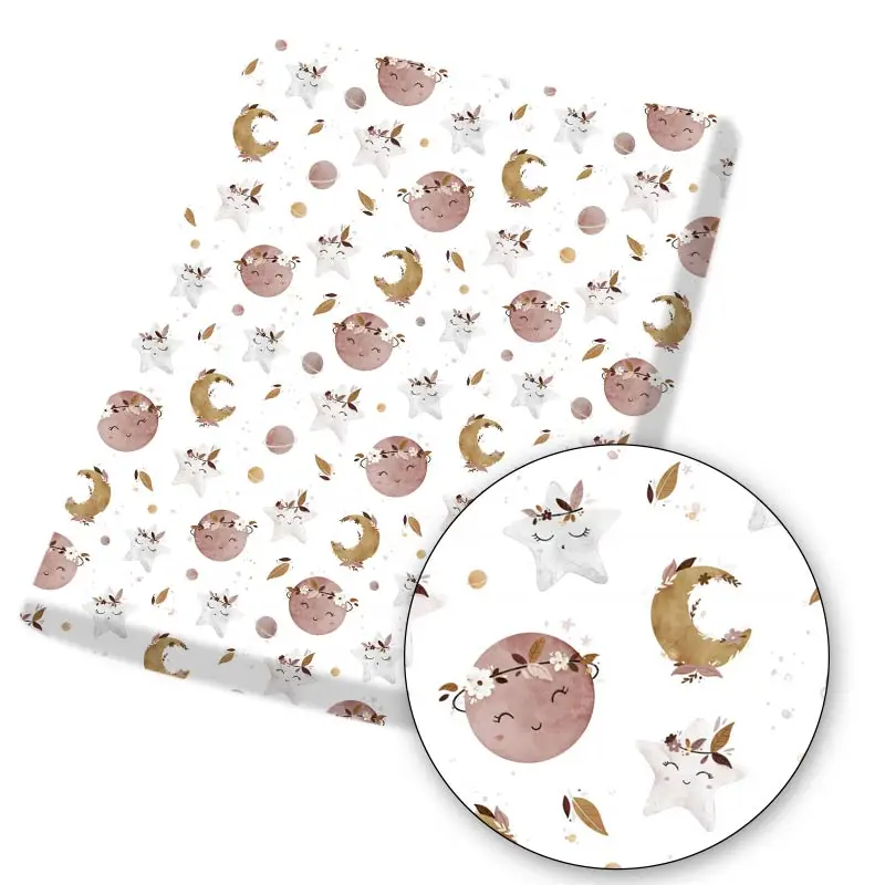 Tissu en coton de dessin animé lune planète polyester  Satin extensible  Patchwork  couture