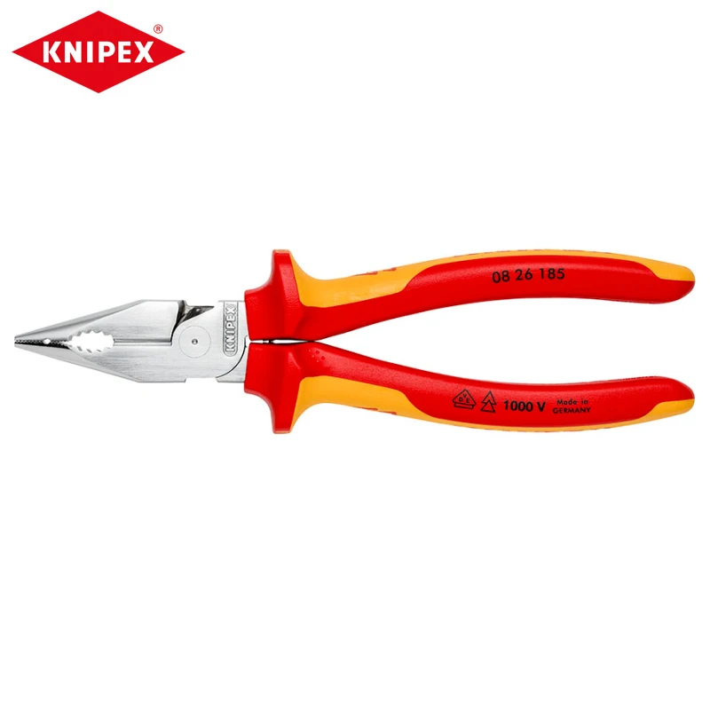 KNIPEX 08 26 185 Комбинированные плоскогубцы с игольчатым носом, изолированные многокомпонентными ручками, протестированные VDE, хромированные, 185 мм