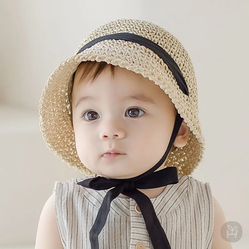 

2022 Summer Straw Baby Hat Kids Bucket Hat With Bow Ribbon Newborn Panama Cap Outdoor Beach Caps Kids Baby Boy Girl Sun Hats