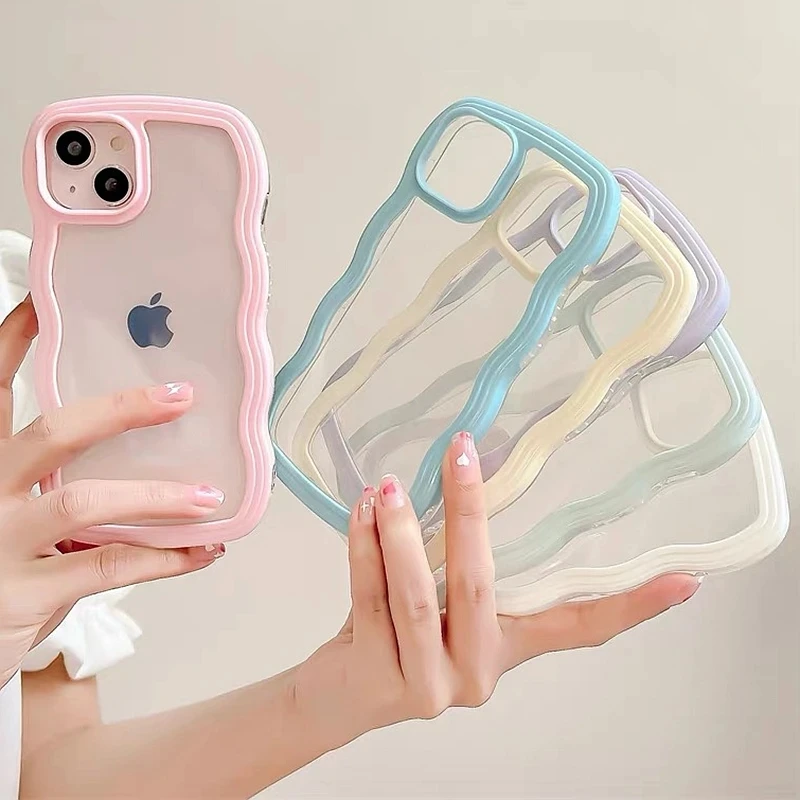

Soft Wavy Lines Phone Case For iPhone 11 Case iPhone 14 Pro Max Case 13 12 XS Max X XR 7 8 Plus SE 2020 2022 Transparent Cover