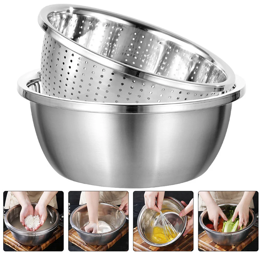 

Strainer Bowl Colander Basket Washing Kitchen Vegetable Rice Fruitbasin Pasta Mesh Metal Washer Mixing Draining Layer Storage