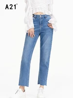 a21 womens casual high waisted jeans 2022 summer new fashion vintage show thin denim trousers slim straight leg nine point pants