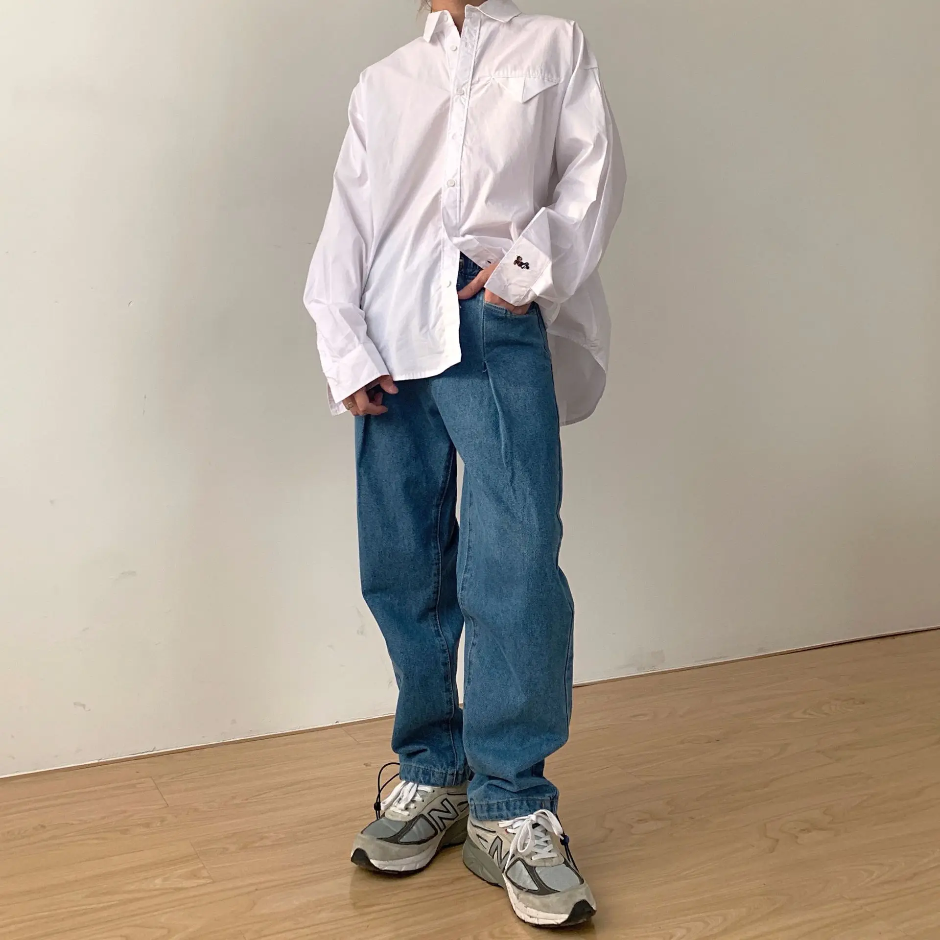 Korean Version Men's Trend Loose Straight Wide-leg Pants Ins Tide Brand Handsome All-match Nine-point Pants Men Jeans for Men