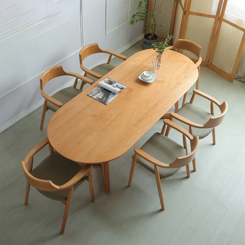 

Nordic living room multi-person dining table Oval solid wood dining table and chairs dinner table and chairs comedor 4 sillas