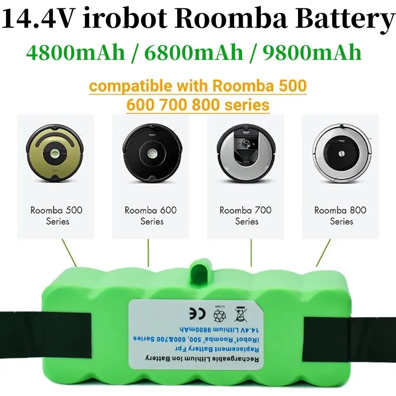 

Powtree 14.4V 9800mAh Li-ion Rechargeable Battery For iRobot Roomba 500 550 620 650 760 770 800 14.4 V vacuum cleaner robot