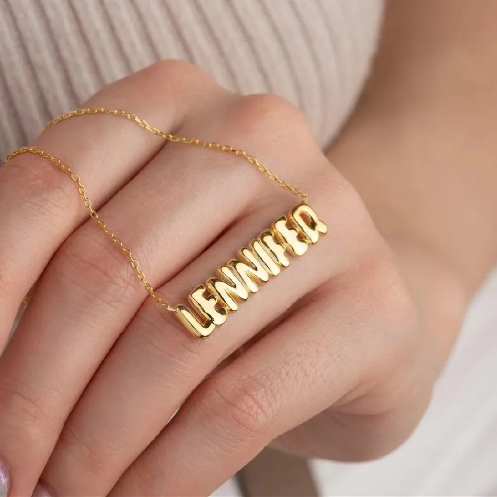 3UMeter Personalized Bubble Name Puff Necklace 3D Balloon Name Necklace Women Mother's Day Gift