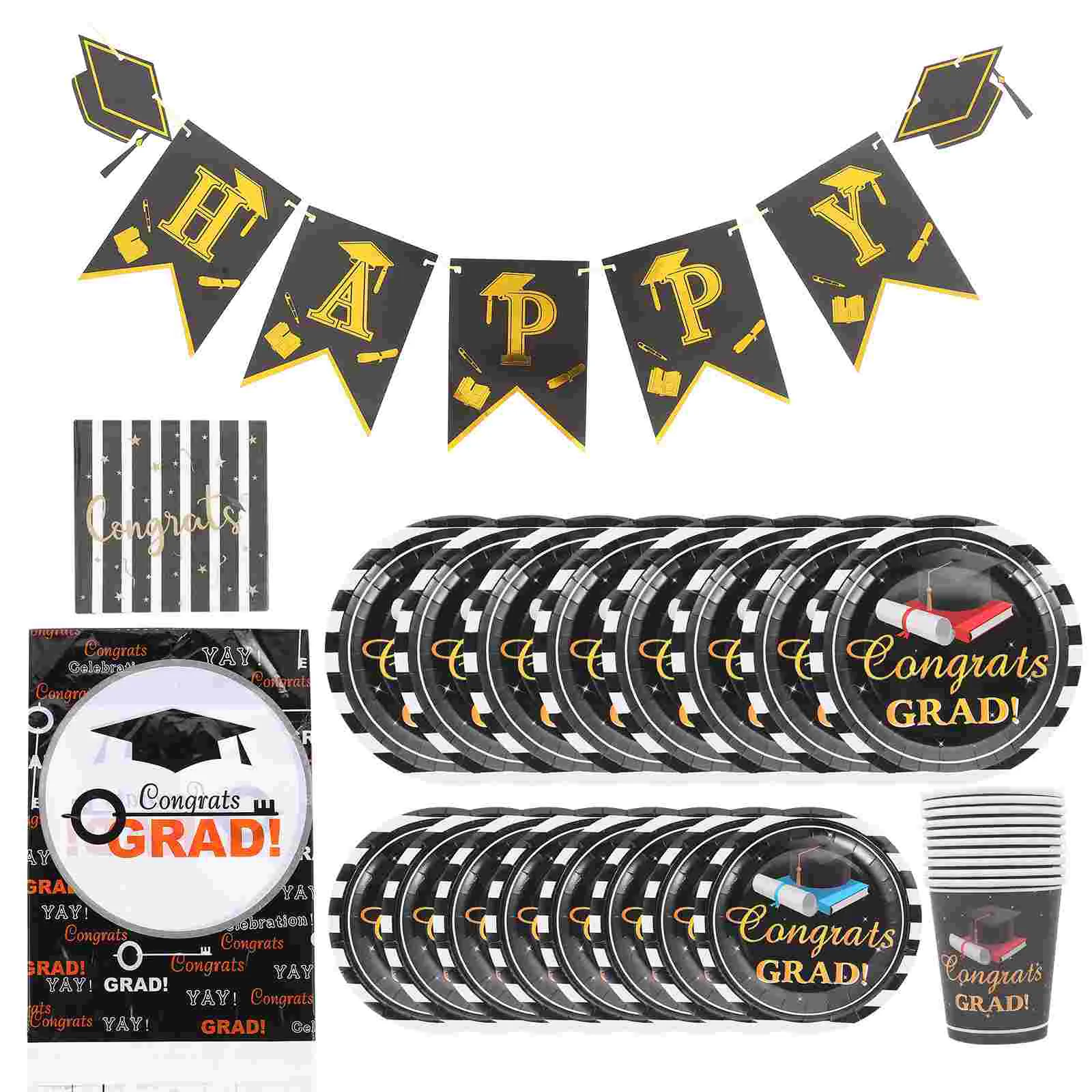 

1 Набор Украшений Для выпускной церемонии, одноразовая посуда для вечерние, баннер с орментом