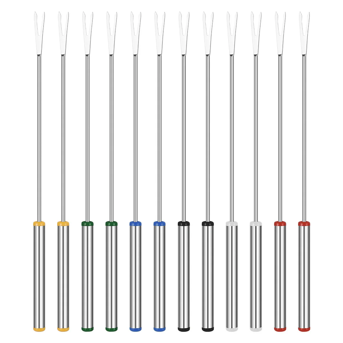 

OUNONA 12pcs 24cm Stainless Steel Forks Cheese Fondue Forks with Heat Resistant Handle for Cooking Baking Roasting (Random