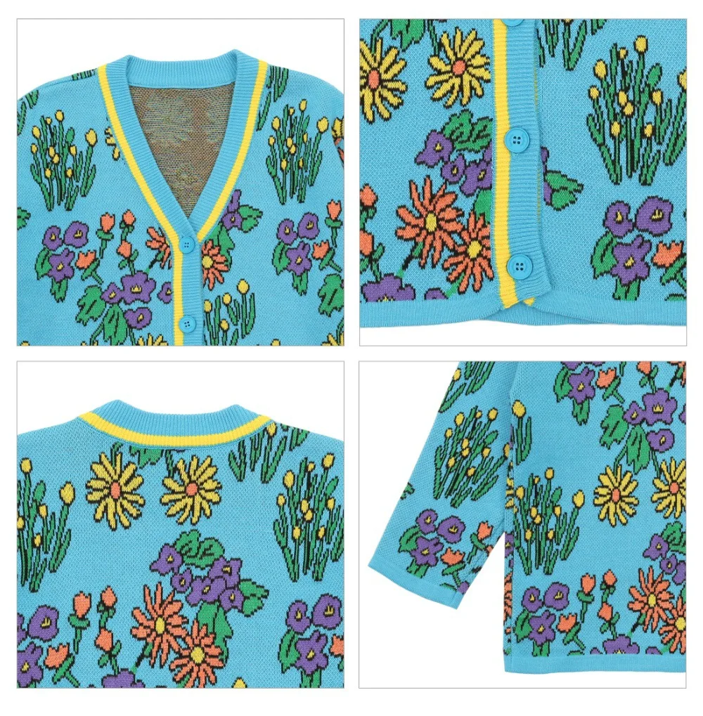 2022 Autumn Print Korean Girls Sweater Fashion Blue Girls Yarn Skirt Cotton T-Shirts Children's Clothing Girls Cardigan Sweater