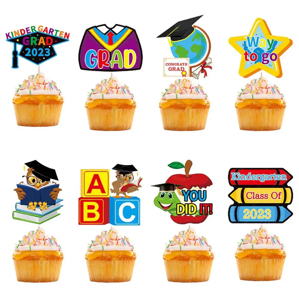 

8Pcs/Set 2023 Kindergarten Graduation Cupcake Topper with Bamboo Sticks Colorful Party Cake Decoration Pick Party Supplies