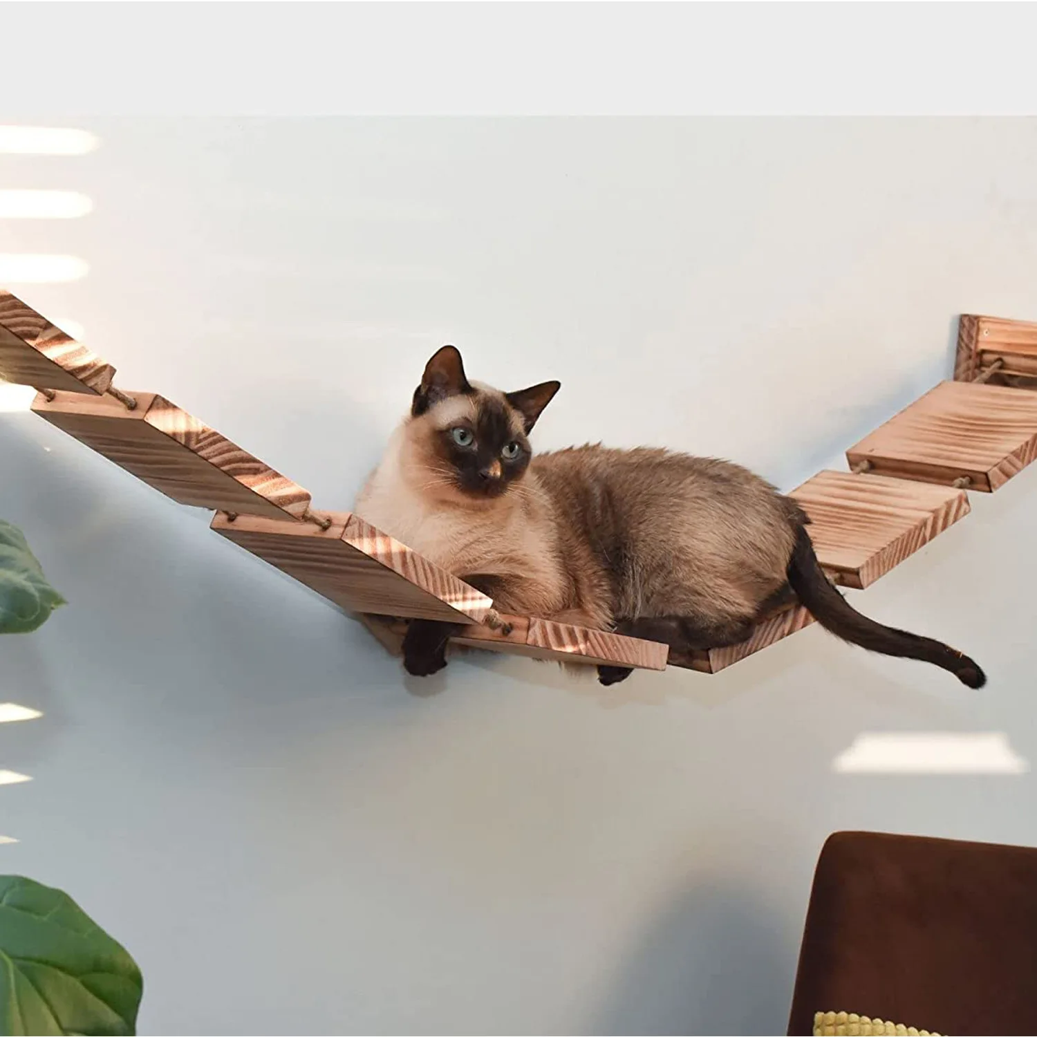 

Natural solid wood pet toy hanging cat suspension bridge climbing ladder wall-mounted wooden cat rack cat perching hammock