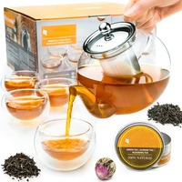 teaware kettle infuser stovetop gift set glass teapot stainless steel strainer blooming loose leaf tea sampler maker 35 ounces