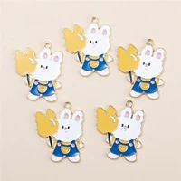 10pcslot enamel alloy cartoon animal rabbit pendant charms for jewelry making diy necklace earrings accessories