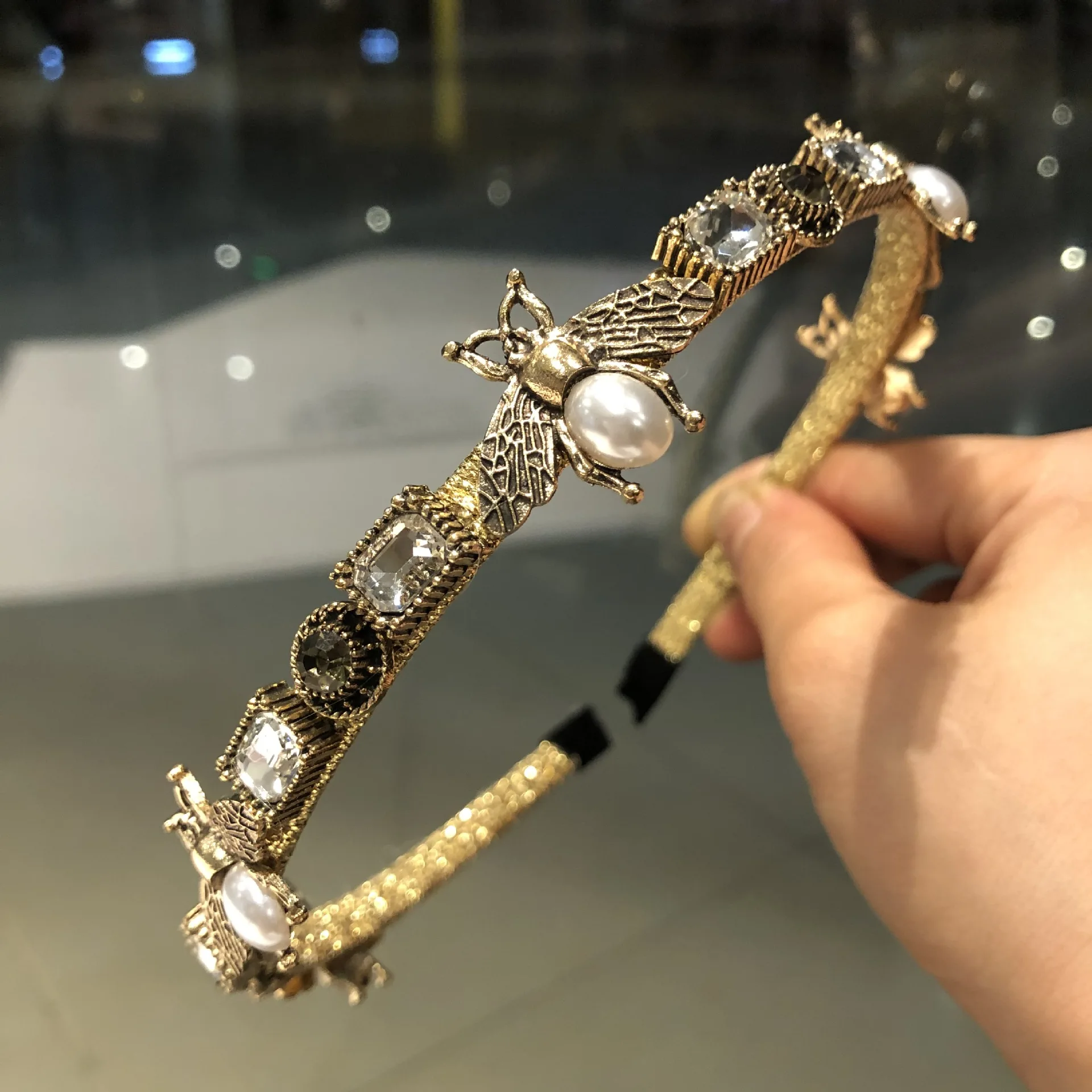 

2 Styles Bee Gem Baroque Headbands For Women Girl Rhinestone Crystal Hair Accessories Geometric Thin Hairbands Headband