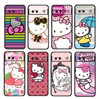 anime girls hello kitty shockproof cover for google pixel 7 6 6a 5 4 5a 4a xl pro 5g soft silicone black phone case coque fundas