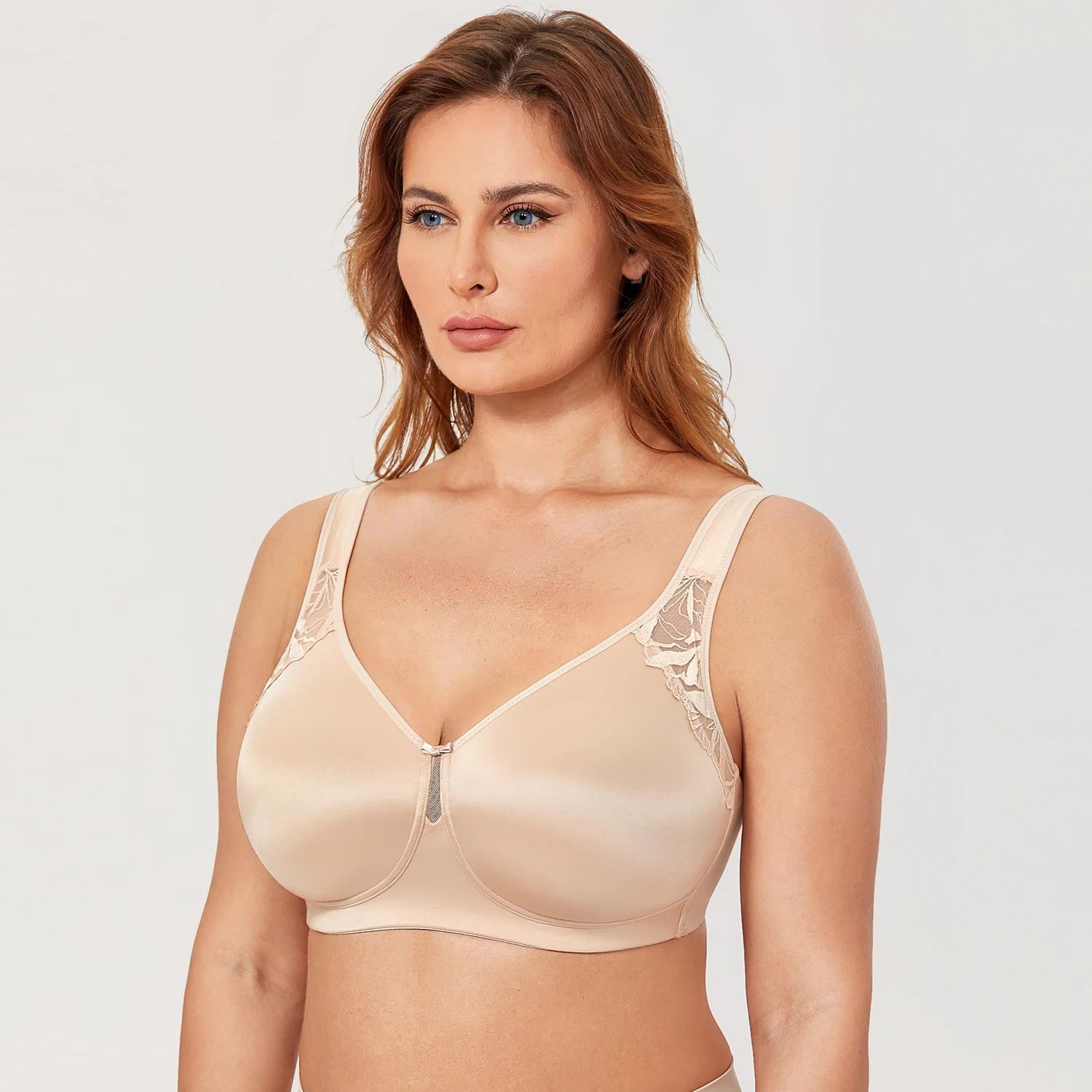 Women's Wireless Lace Bra Full Coverage Plus Size Unlined Support Bras Smooth Wider Straps 34-48 B C D DD E F G