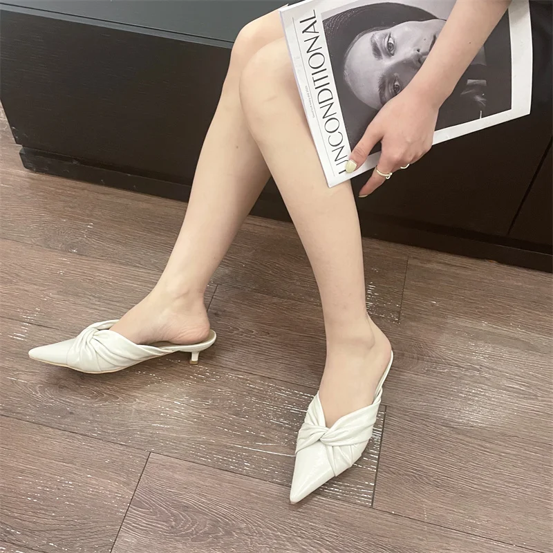 

Women Slippers Summer Mules Shoes Women Suede Slide Flock Slippers Female Mules Low Heels Pointed Toe Bowtie Zapatos De Mujer