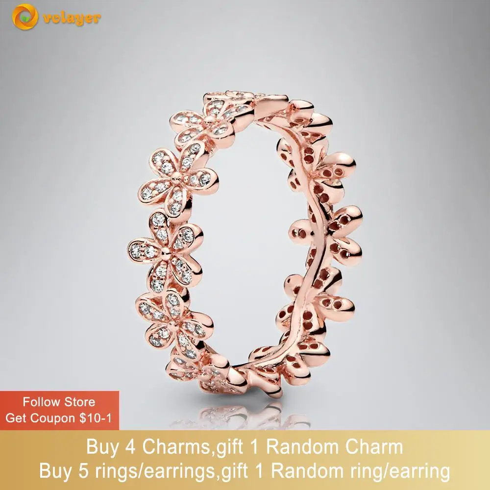 

Volayer 925 Sterling Silver Ring Flower Ring Rose Color Ring Original 925 Women Rings Ngagement Rings Women Jewelry Making