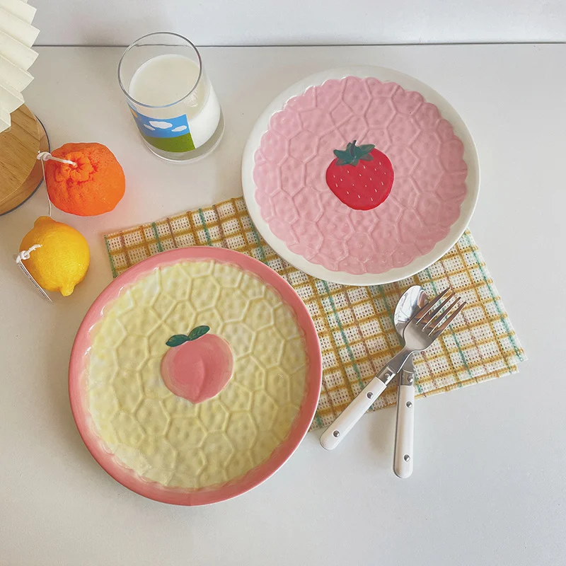 8-дюймовая Рельефная Десертная Тарелка Ручная Роспись Фарфоровая Круглая INS