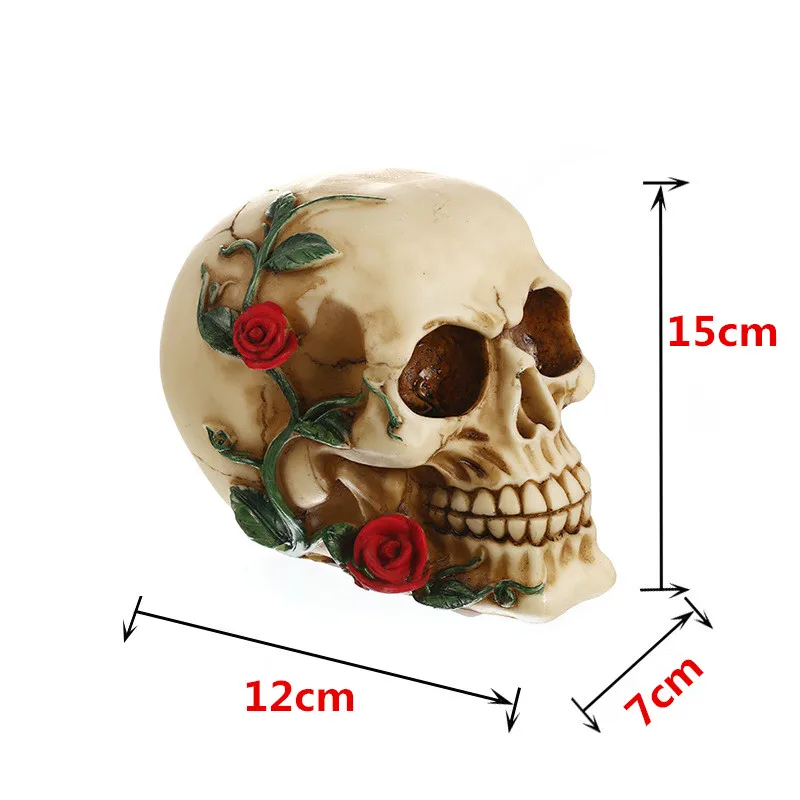 

VILEAD Rose Skull Statue Resin Crafts Animal Skull Props Bar Counter Home Decoration Sculpture Gifts Halloween Decoration