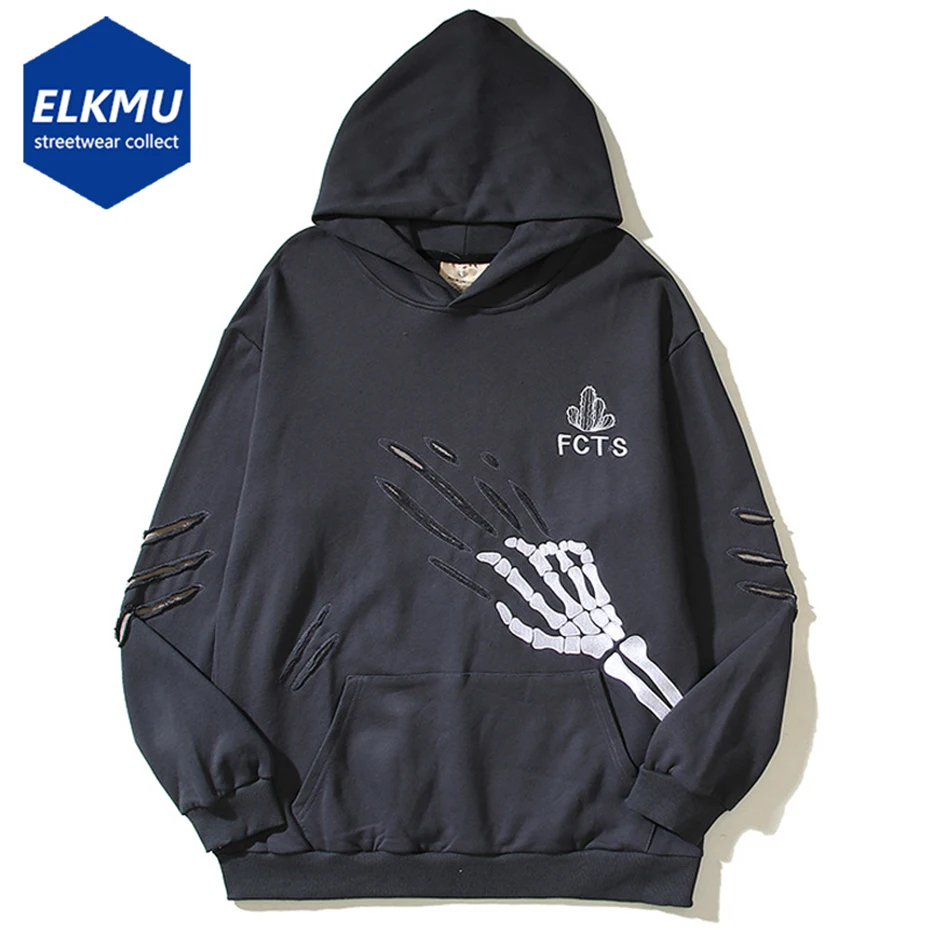 

Skeleton Embroidery Scratch Vintage Hoodie Men Harajuku Streetwear Oversized Hip Hop Sweatshirt Y2K Retro Pullover Hoodie 2023