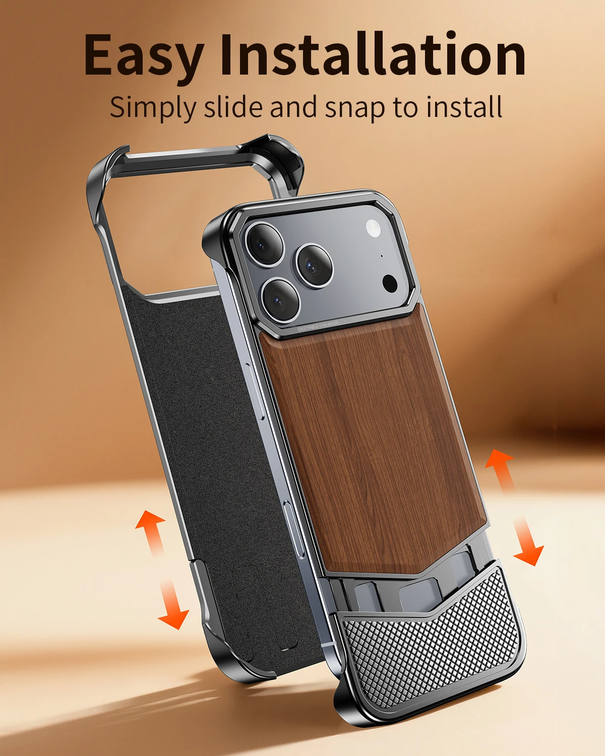Фото Магнитный чехол для телефона Oatsbasf для iPhone 17 Pro Max/17 Pro с металлическим каркасом, защитный чехол для телефона, беспроводная зарядка, ощущение цельного дерева №1