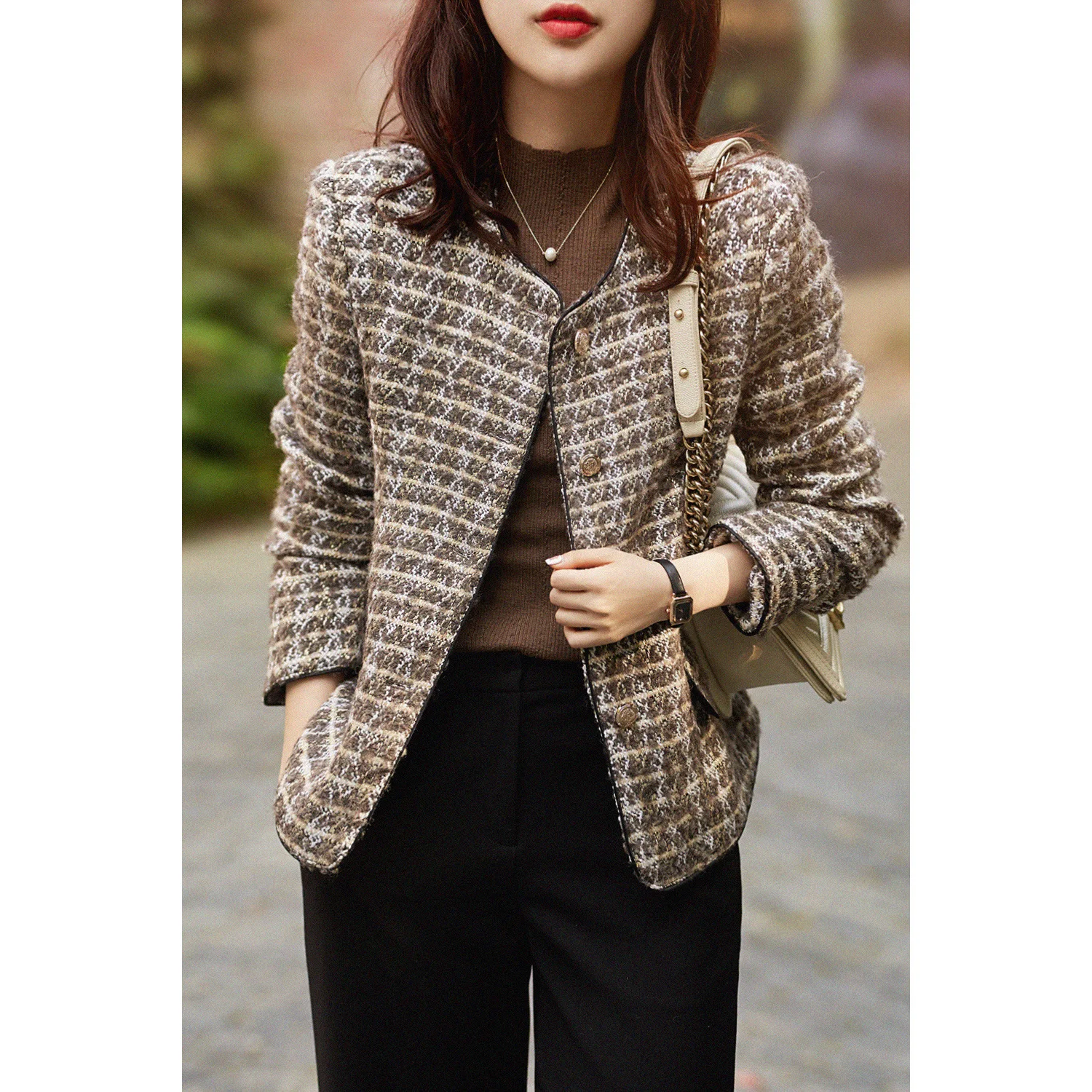 

Women Small Wool Coat 2023 Autumn and Winter New Grey Tweed Short Coat Women's Tops Women Jacket Victorian Jacket