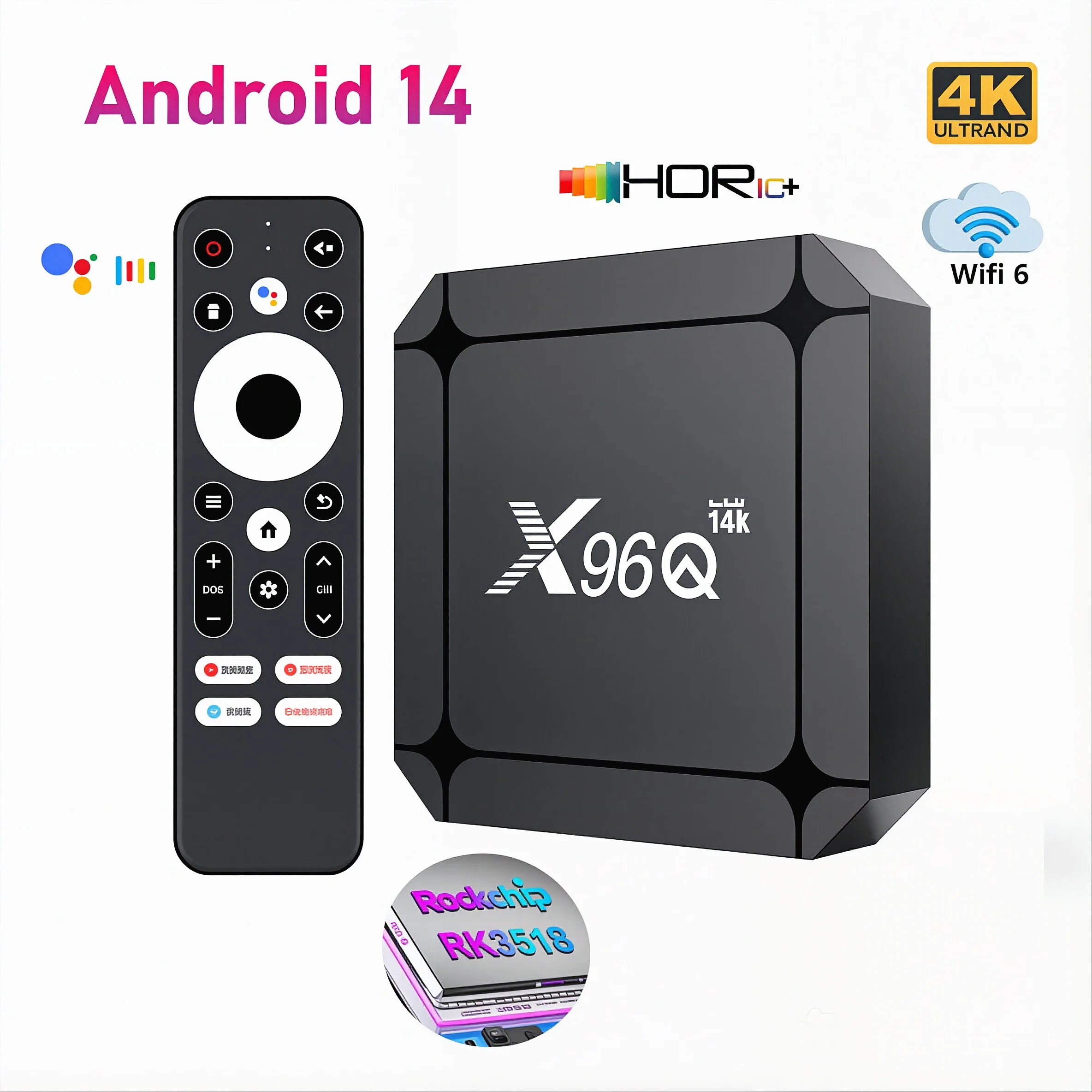 Фото X96Q Смарт ТВ-бокс на Android 14, Rockchip RK3518, поддержка 4K, WIFI6, медиаплеер для потокового вещания, Android TV-бокс, 2 ГБ/16 ГБ №2