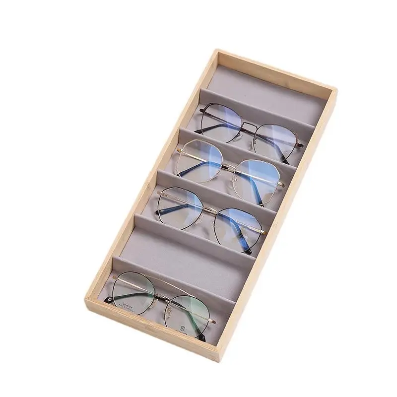 5 6 10 12 Grid Glasses Display Tray Bamboo And Wood Glasses Display Rack Small Object Sunglasses Jewelry Organizer Storage Tray
