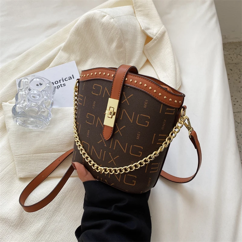 

Fashion Small Bucket Bags for Women 2022 Trend Crossbody Bags Female PU Leather Chains Shoulder Side Handbag Lady High Quality