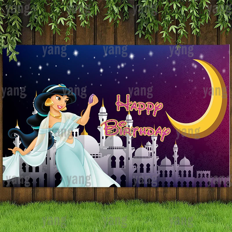 

Disney Jasmine Aladdin Princess Magic Carpet Lamp Wedding Castle Backdrop Girls Birthday Party Baby Shower Banner Photography